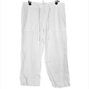 GAP White Linen Cropped Pants Women's Medium Drawstring Pockets Coastal Beach